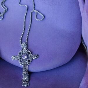 Sterling Silver Necklace Pendant Amethyst Marcasite Cross Christian Catholic